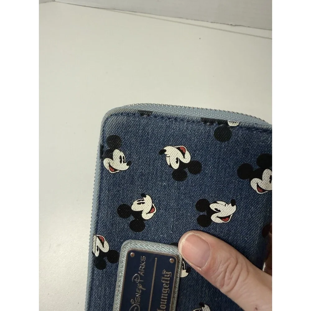 Disney Parks Mickey Mouse Denim AOP Loungefly Purse Wallet